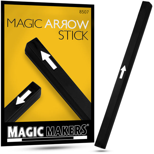 Close-up of the Magic Arrow Stick by Magic Makers, a white stick with mysterious arrows that move and vanish during the trick.