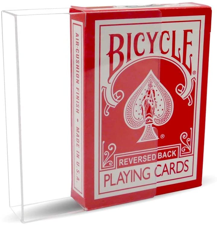 Transparent Invisible Card Guard protecting a poker-size deck, ensuring cards stay flat and performance-ready.