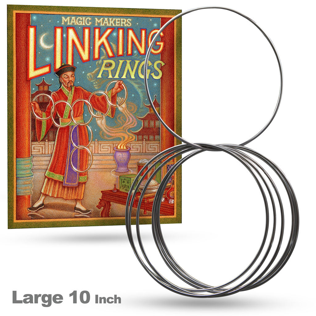 Shiny set of 8 Linking Rings in various sizes, polished to a stunning gleam, perfect for mesmerizing magic tricks.