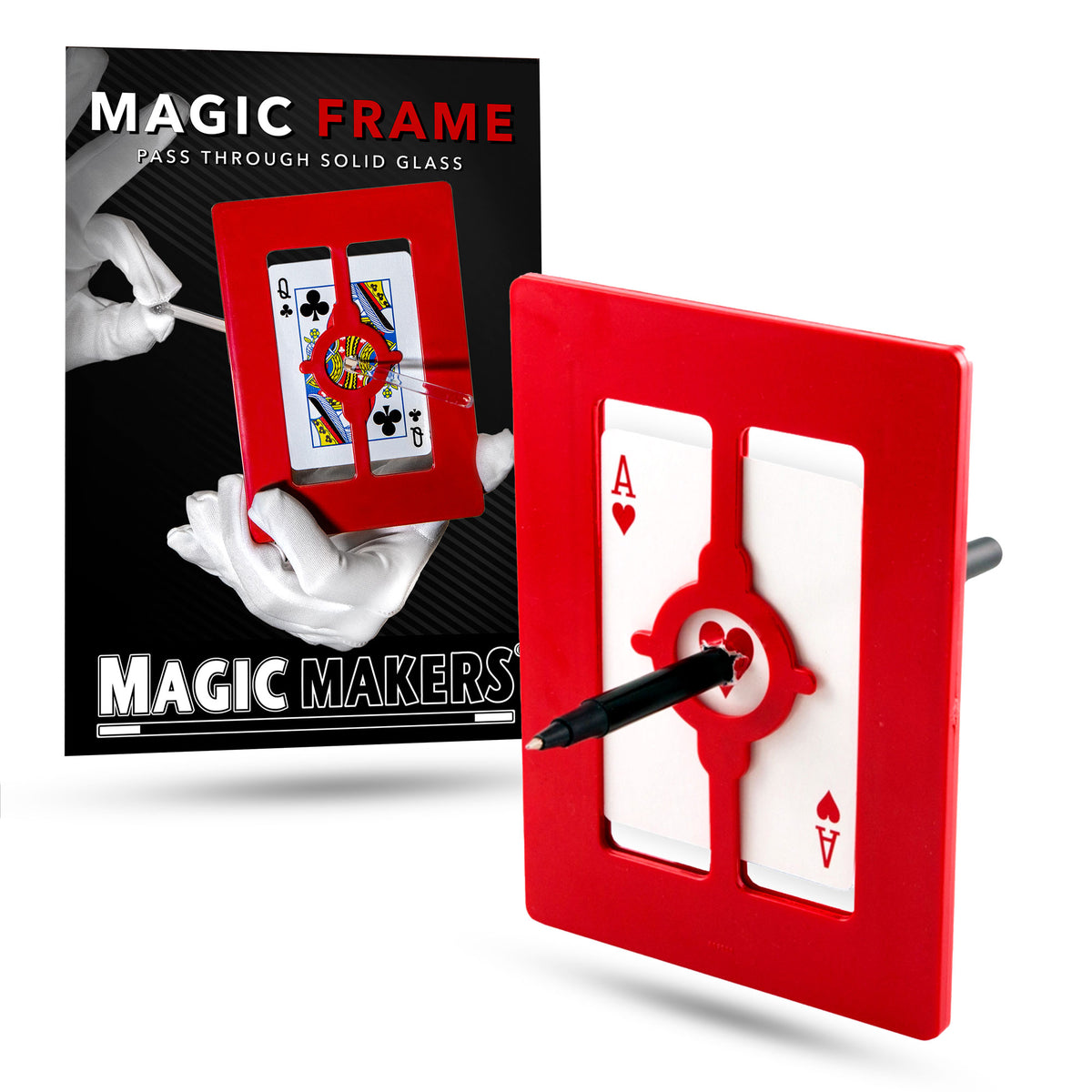 Close-up of the Magic TV Card Frame, a classic magic prop with a transparent front, showcasing a playing card inside ready for a stunning illusion.