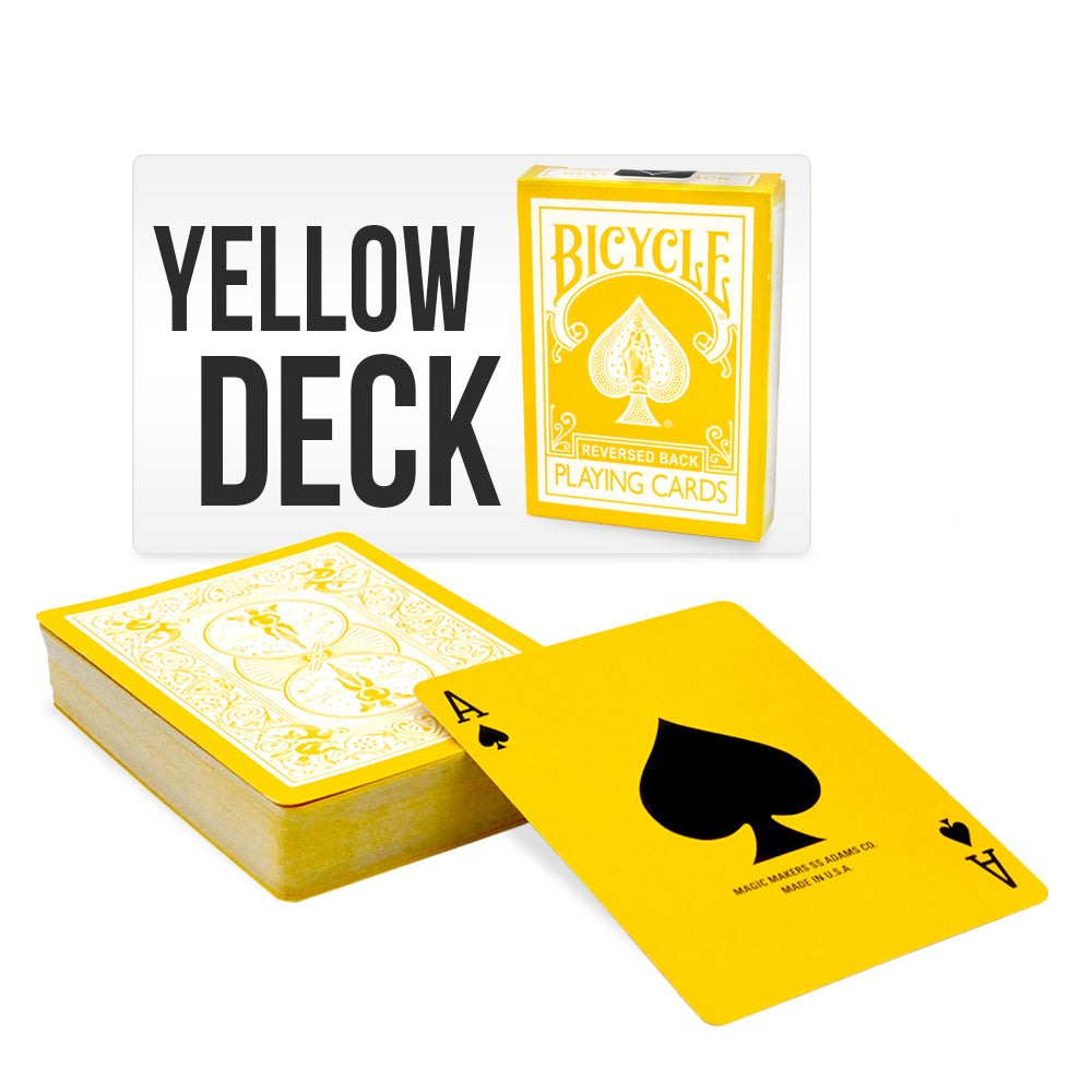 Bicycle Back Yellow Playing Cards with bright yellow design and bold pips, perfect for colorful card magic performances.