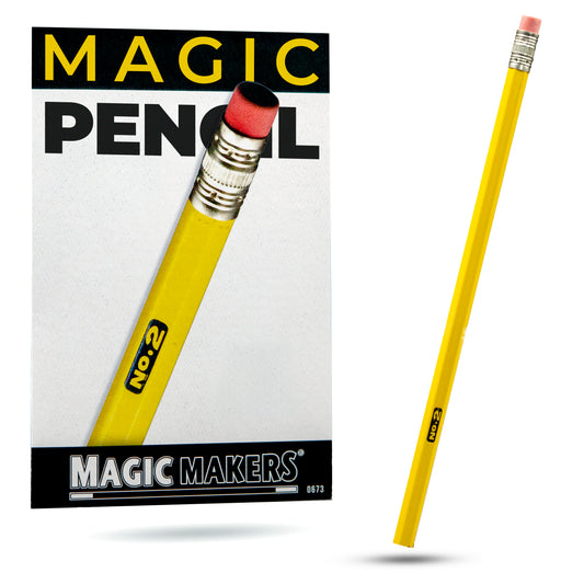 Close-up of the Magic Pencil, a clever trick with a No. 2 pencil design that shifts positions and reveals a selected card.