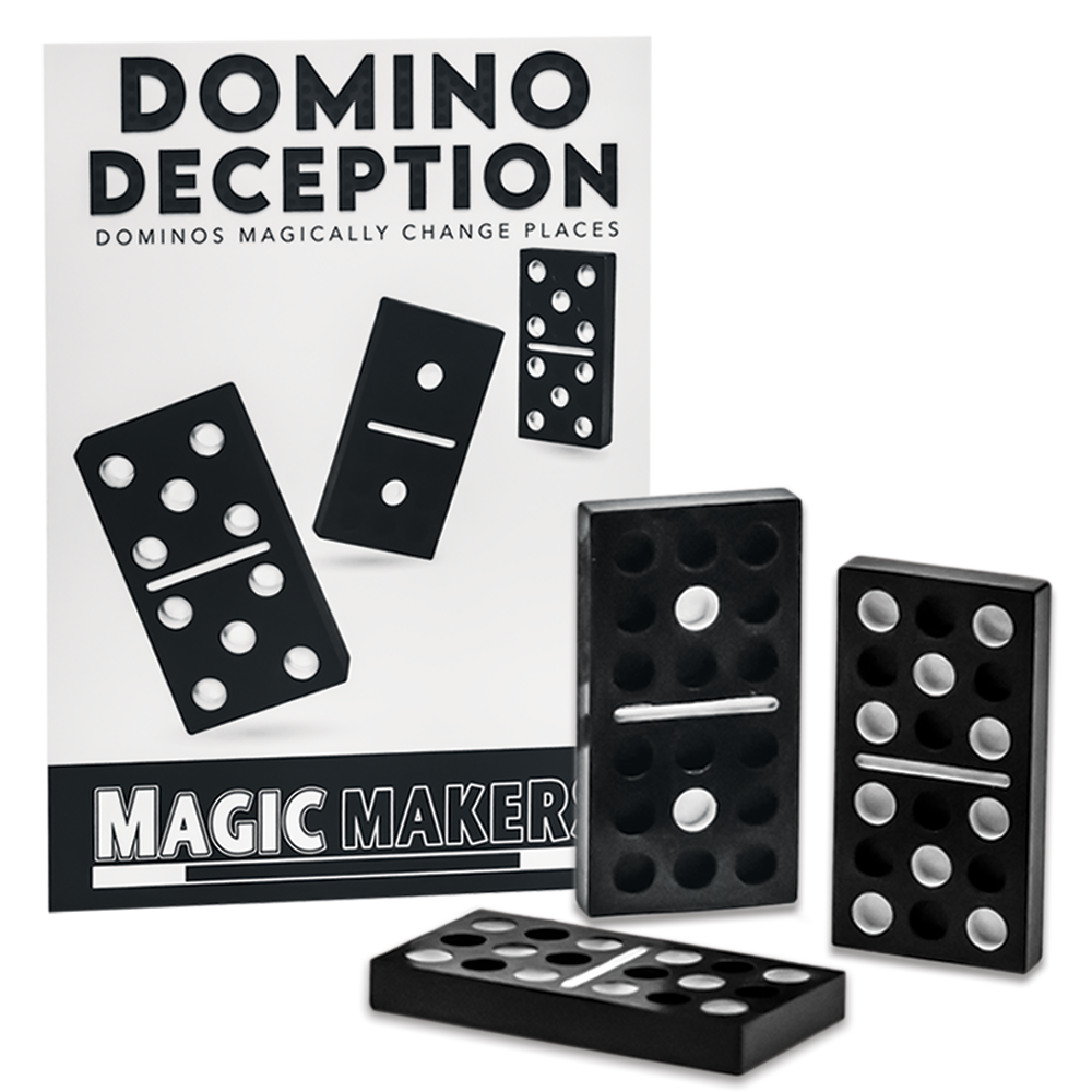 Magic Makers Domino Deception trick featuring a set of specially crafted dominoes for a baffling prediction and matching magic routine.