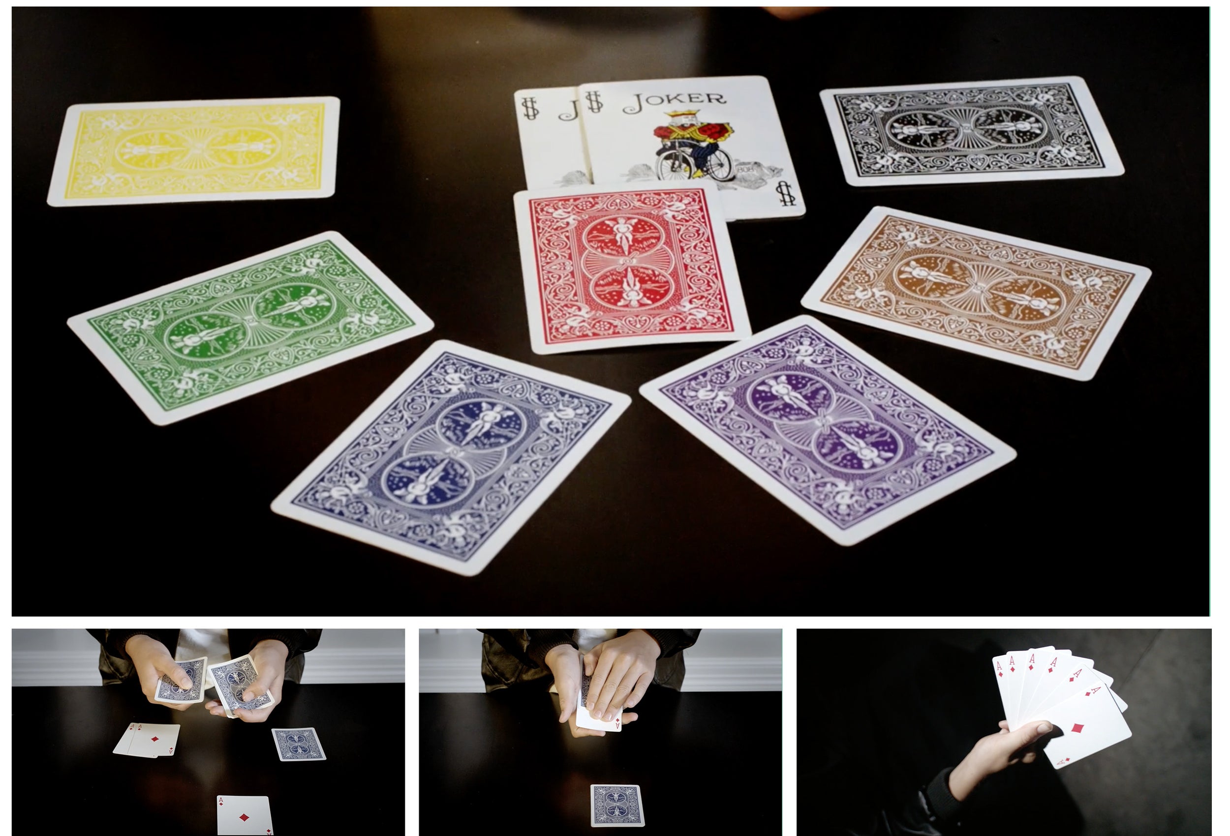 Magic Color Aces Card Trick - Special Bicycle Cards Included