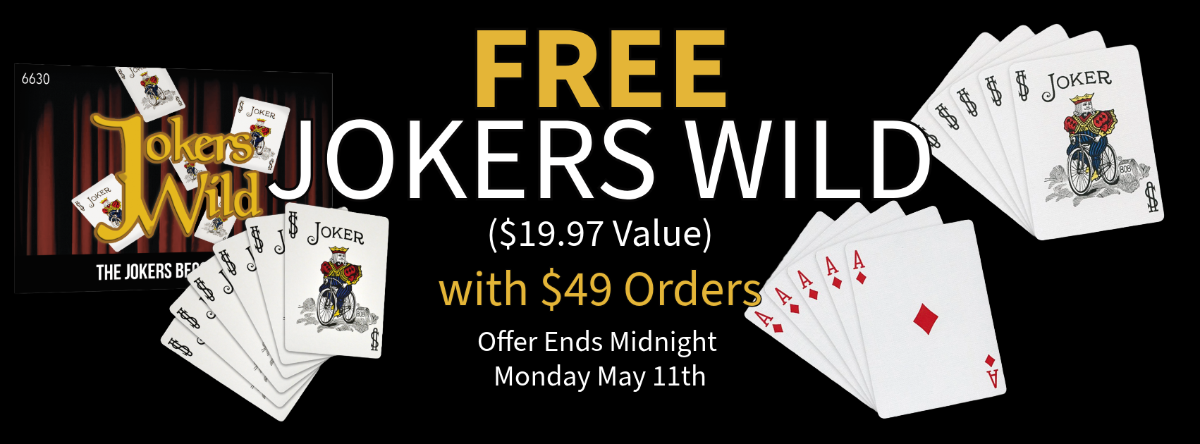 Free Jokers Wild promotional banner for Magic Makers.