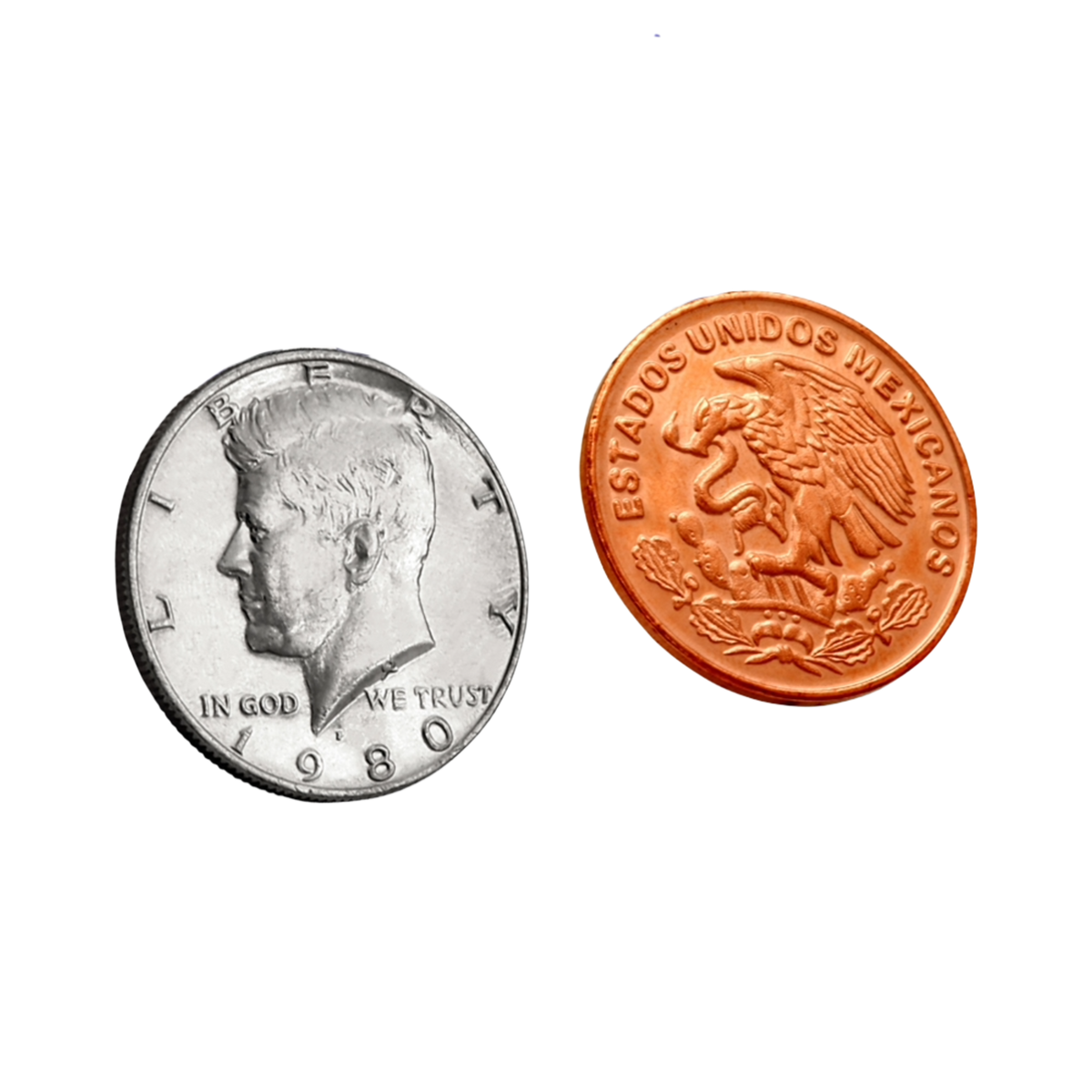 Magic Makers Vanishing Coin Mexican Centavos Edition featuring a second close-up view of the coin gimmick for astonishing and visual close-up magic performances.