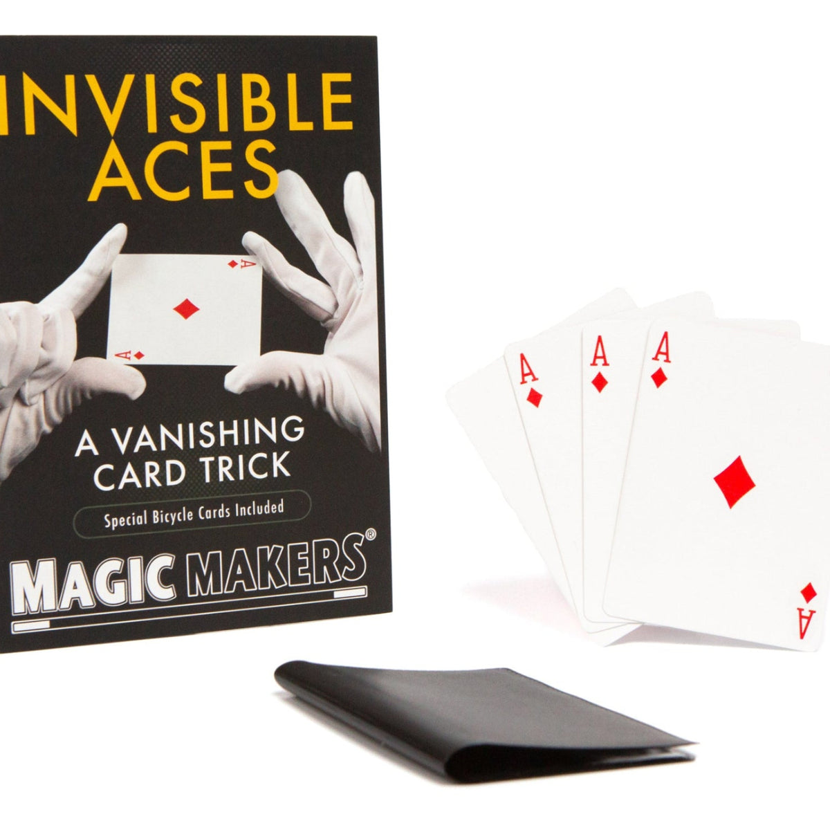 Stunning Magic Makers Invisible Aces card trick set with vibrant Bicycle cards, ready to amaze with mind-bending illusions.