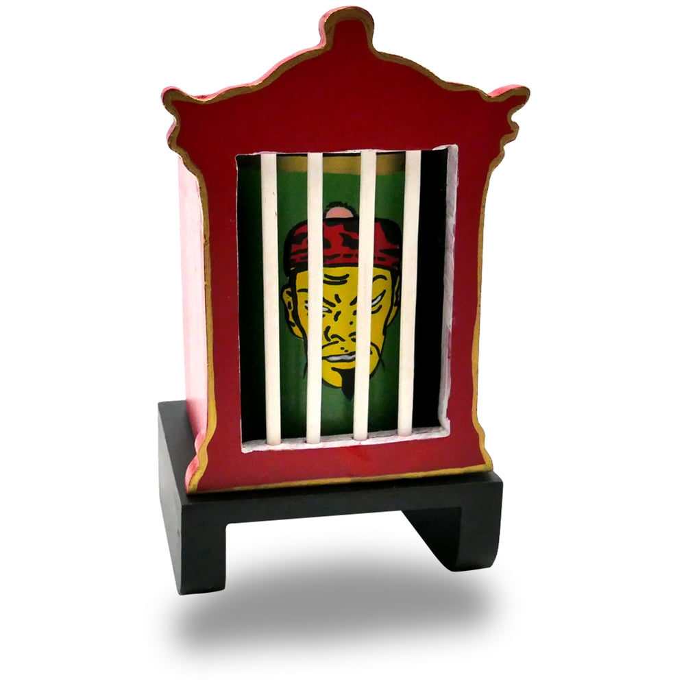 Vintage-style China Mystery Square Circle trick with a small 3.5-inch tube and cage box, showcasing oriental design details.