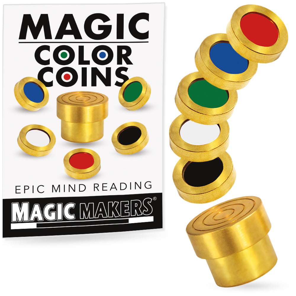 Vibrant Magic Color Coins set in a compact, sealed container, showcasing a mysterious and colorful mind-reading trick.