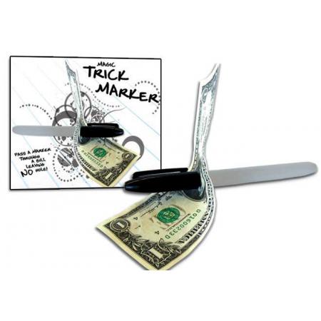 Close-up of the Pen Thu Card Magic Trick marker, showcasing a sleek black design, ready to amaze with its illusion of penetrating through currency.
