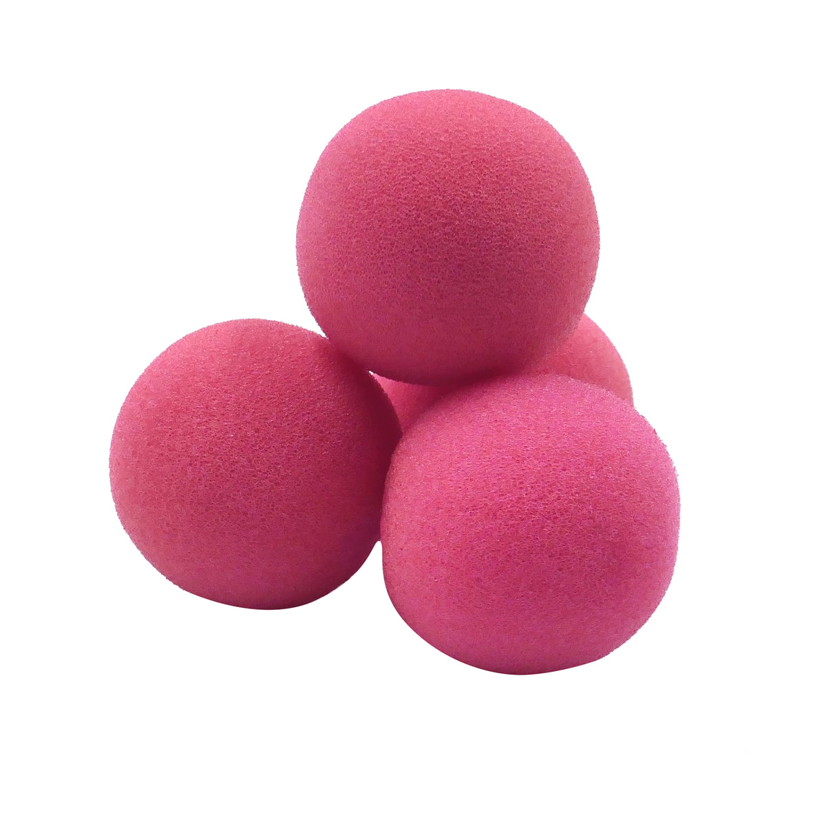 Vibrant pink sponge balls with a soft, squishy texture, perfect for magic tricks, displayed in an elegant black box.