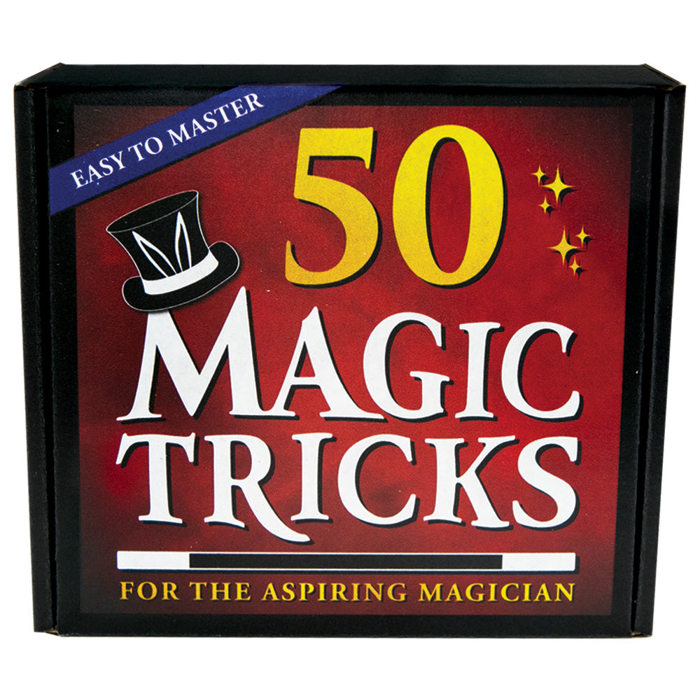 Explore the 50 Amazing Magic Tricks Kit, packed with colorful props like the Magic Ball & Vase and Mini Stripper Deck for aspiring magicians.