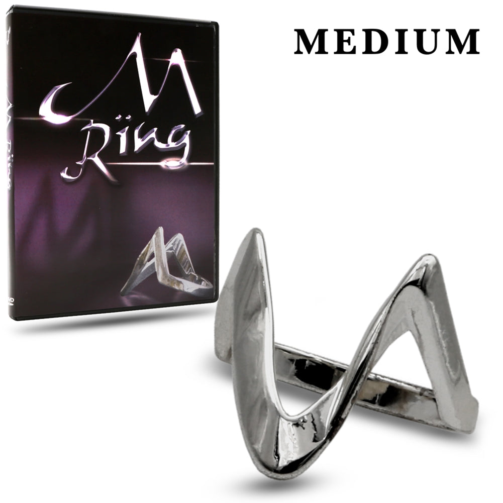 Sleek M Ring in medium size (size 9), a magician's ultimate hold-out device for vanishing and transforming objects.