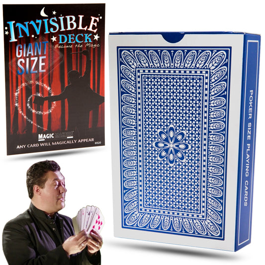 Vibrant blue Giant Invisible Deck with jumbo cards, showcasing a magical illusion setup for a stunning trick reveal.