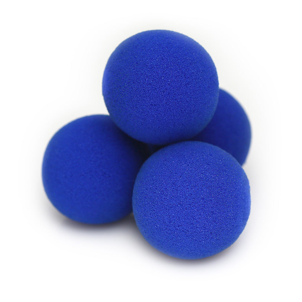 Vibrant royal blue sponge balls with a soft, grippy texture, displayed in a sleek black box with open windows.