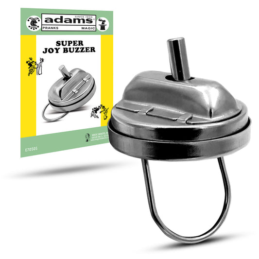 Vintage-style Super Joy Buzzer toy hidden in hand, ready to deliver a surprising, harmless shock during a handshake.