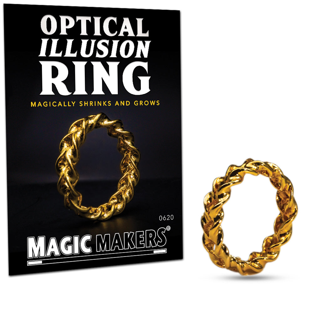 Stunning gold Optical Illusion Ring that appears to shrink and expand, perfect for mesmerizing magic tricks up close.