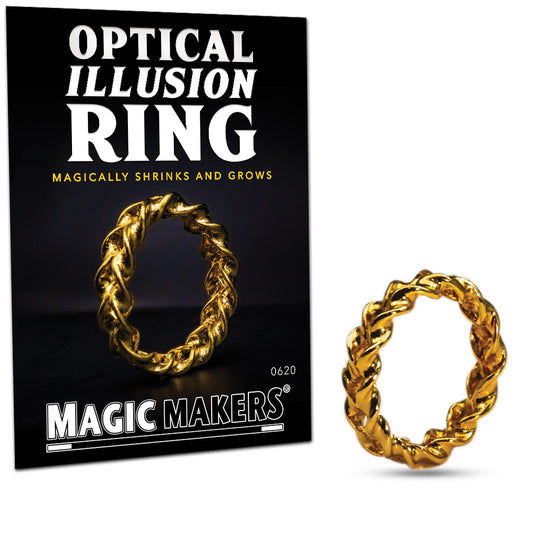 Stunning gold Optical Illusion Ring that appears to shrink and expand, perfect for mesmerizing magic tricks up close.